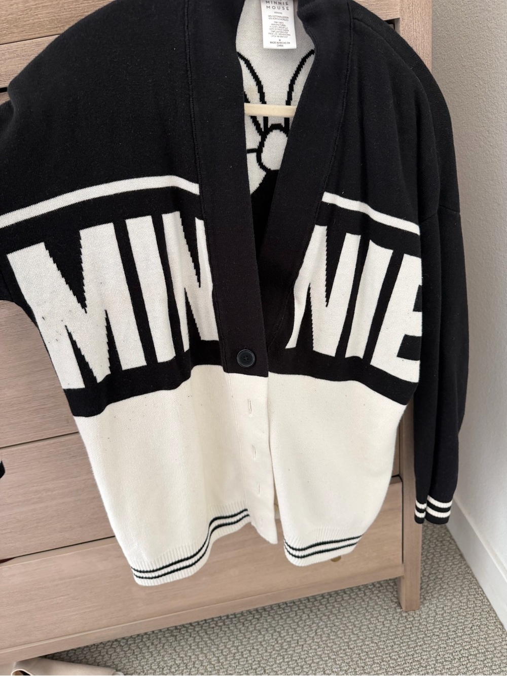 Disney Black and White Minnie Lettering Cardigan